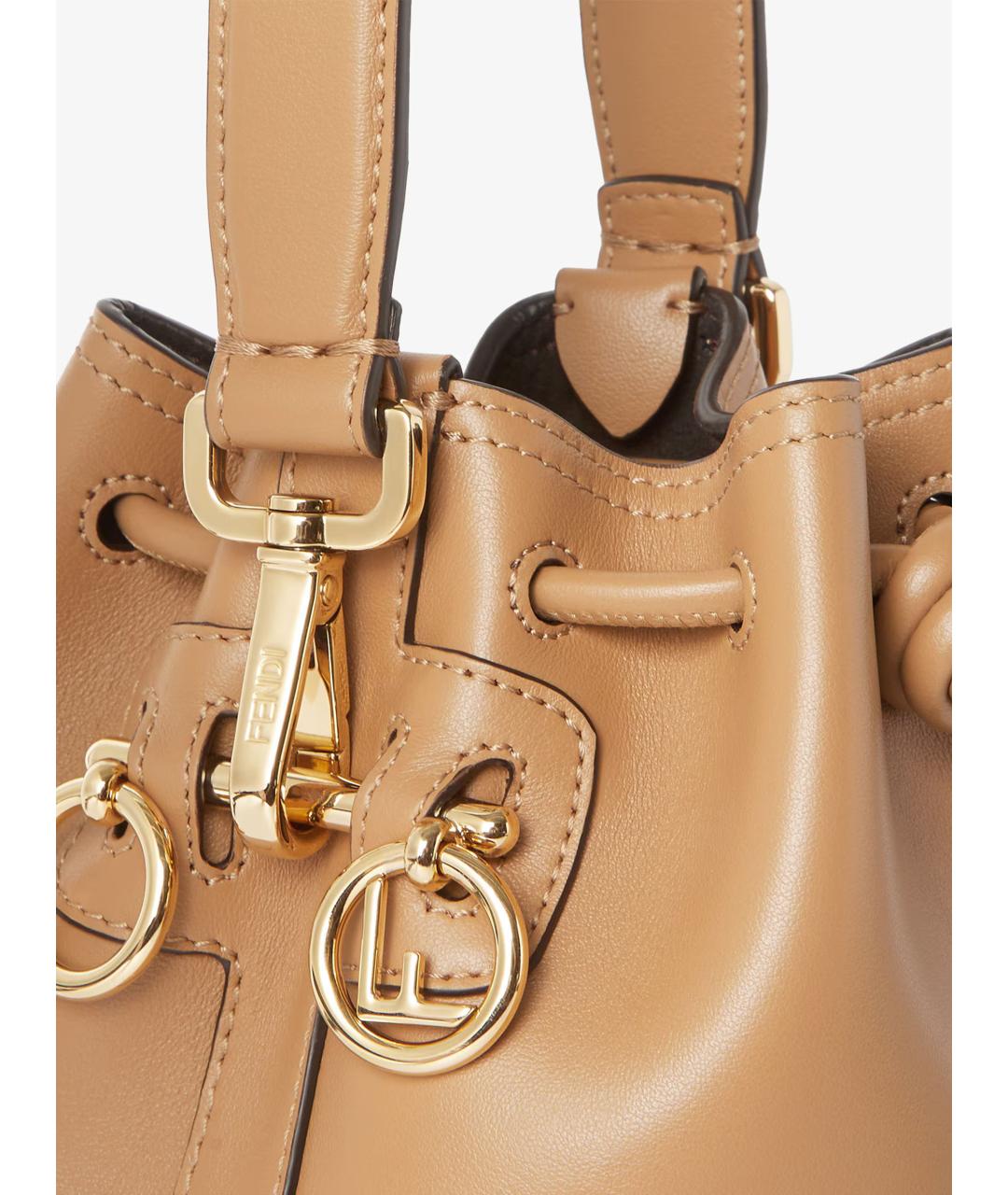 FENDI Бежевая кожаная сумка с короткими ручками, фото 6