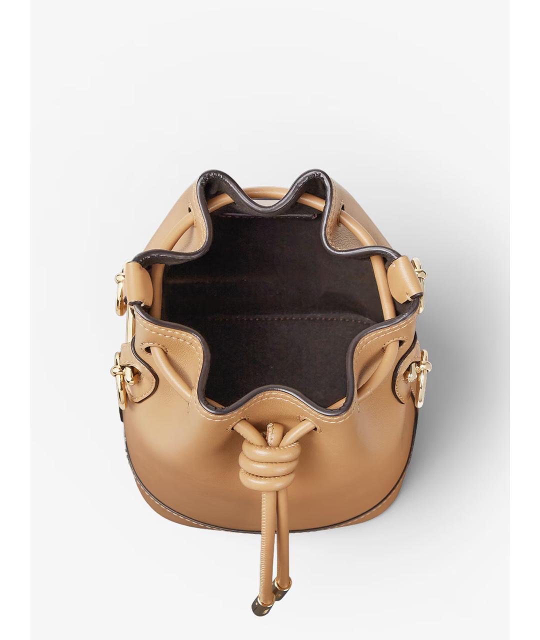 FENDI Бежевая кожаная сумка с короткими ручками, фото 5