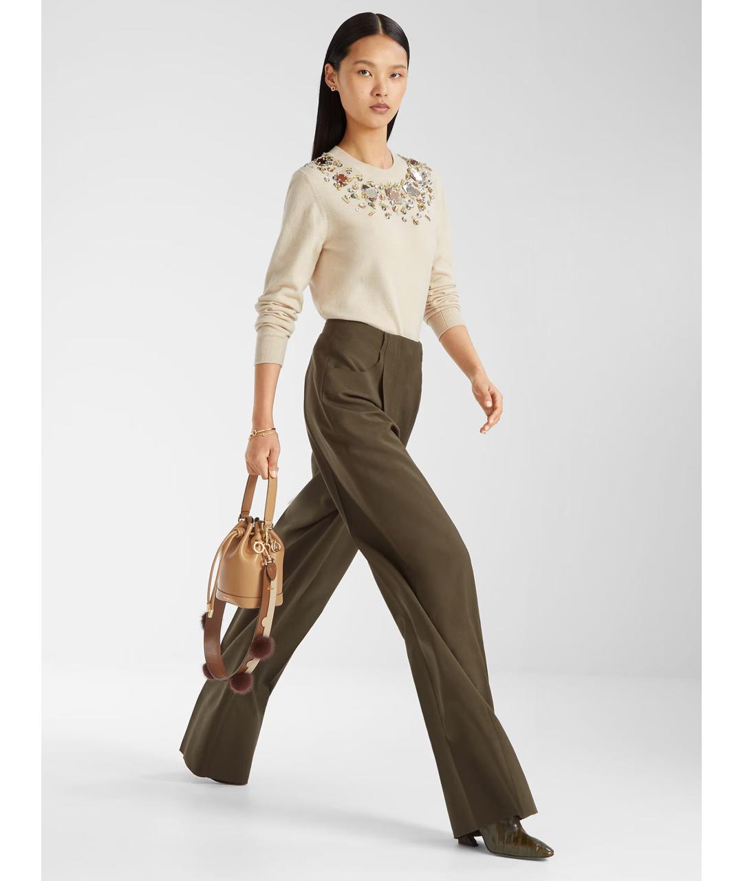 FENDI Бежевая кожаная сумка с короткими ручками, фото 7