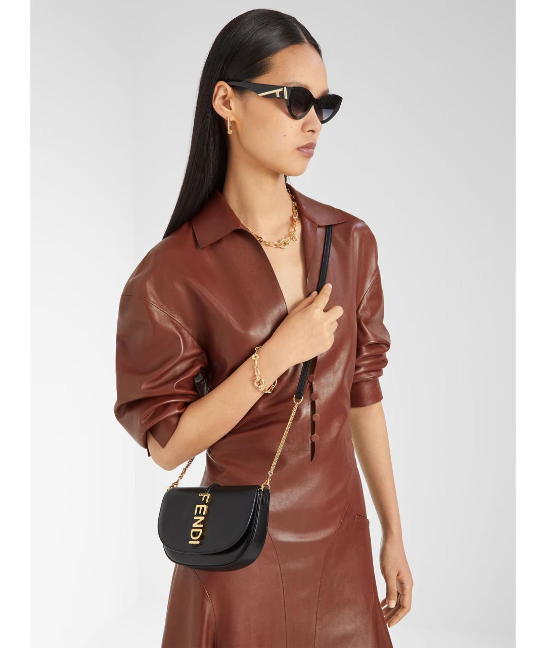 FENDI Черная кожаная сумка тоут, фото 2