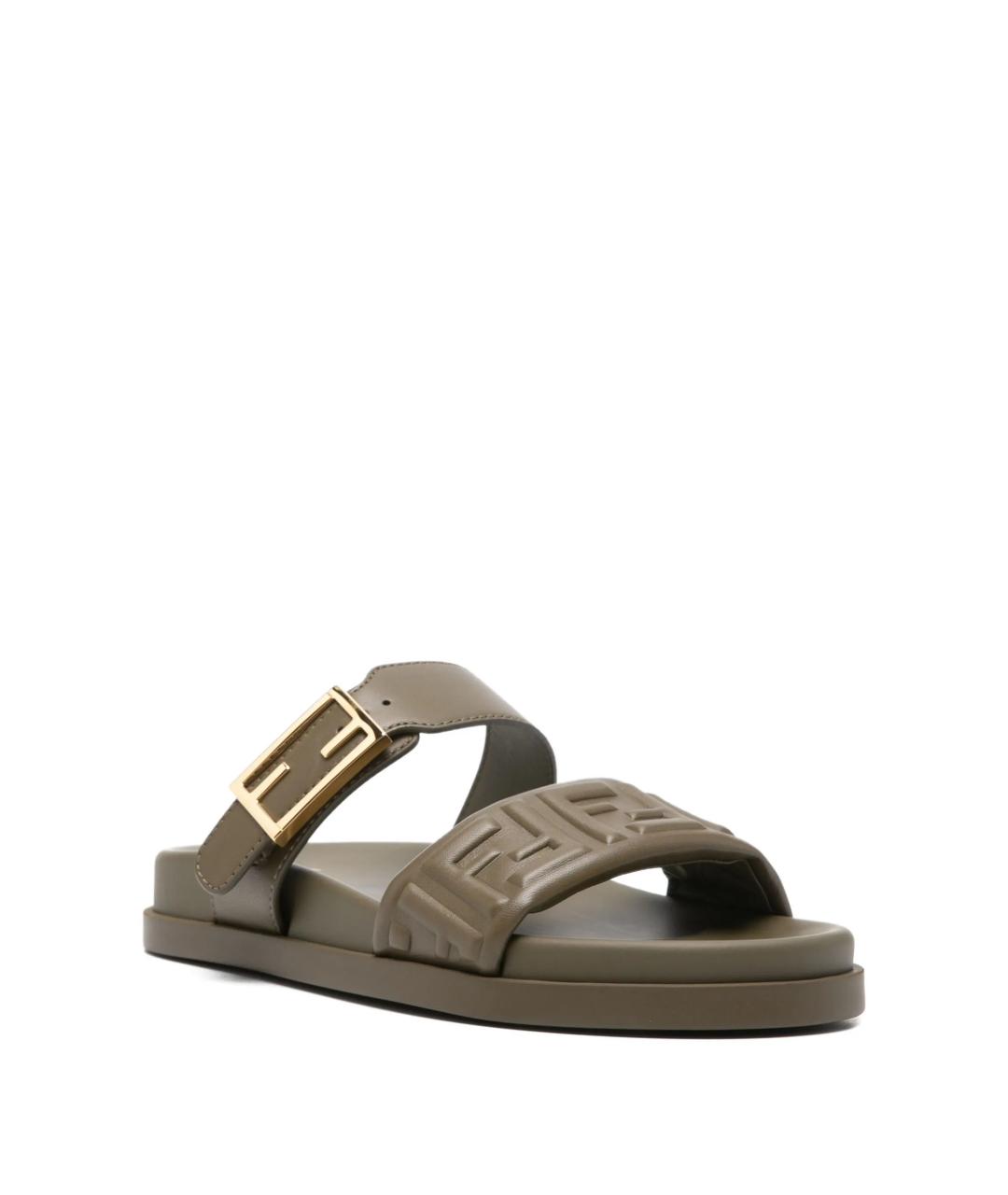 FENDI Зеленые кожаные шлепанцы, фото 2