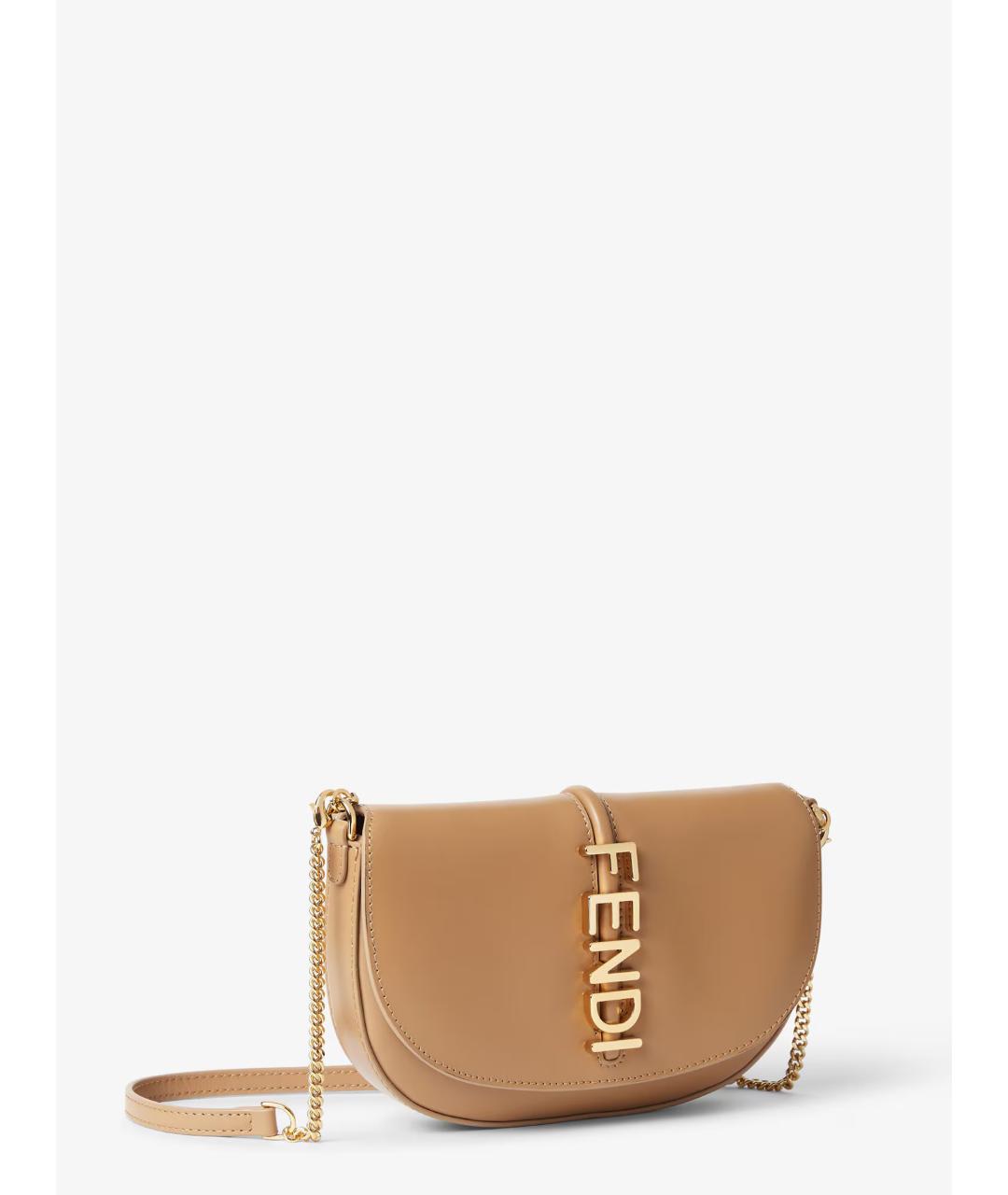 FENDI Бежевая кожаная сумка через плечо, фото 3