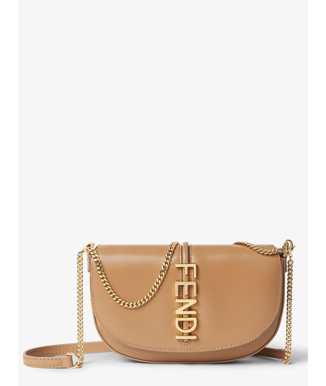 FENDI Бежевая кожаная сумка через плечо, фото 2