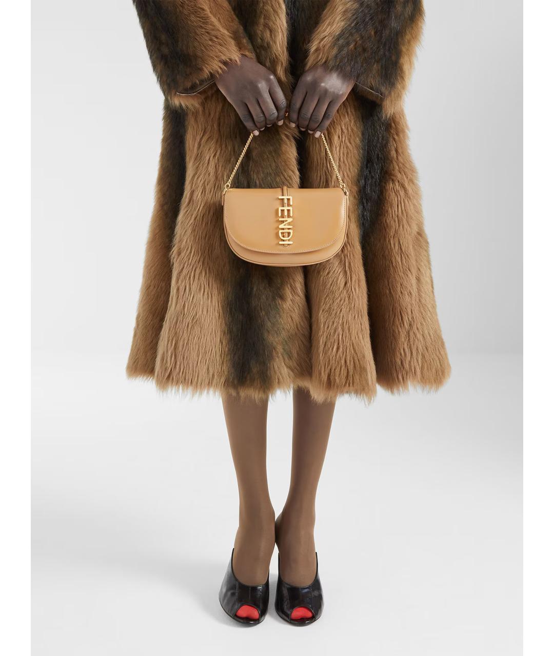 FENDI Бежевая кожаная сумка через плечо, фото 7