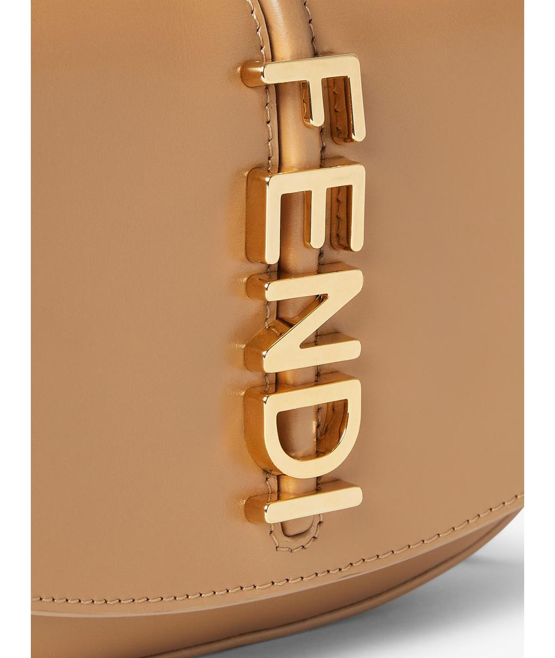 FENDI Бежевая кожаная сумка через плечо, фото 6