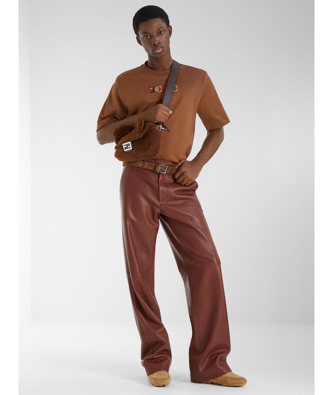 FENDI Коричневая хлопковая футболка, фото 2