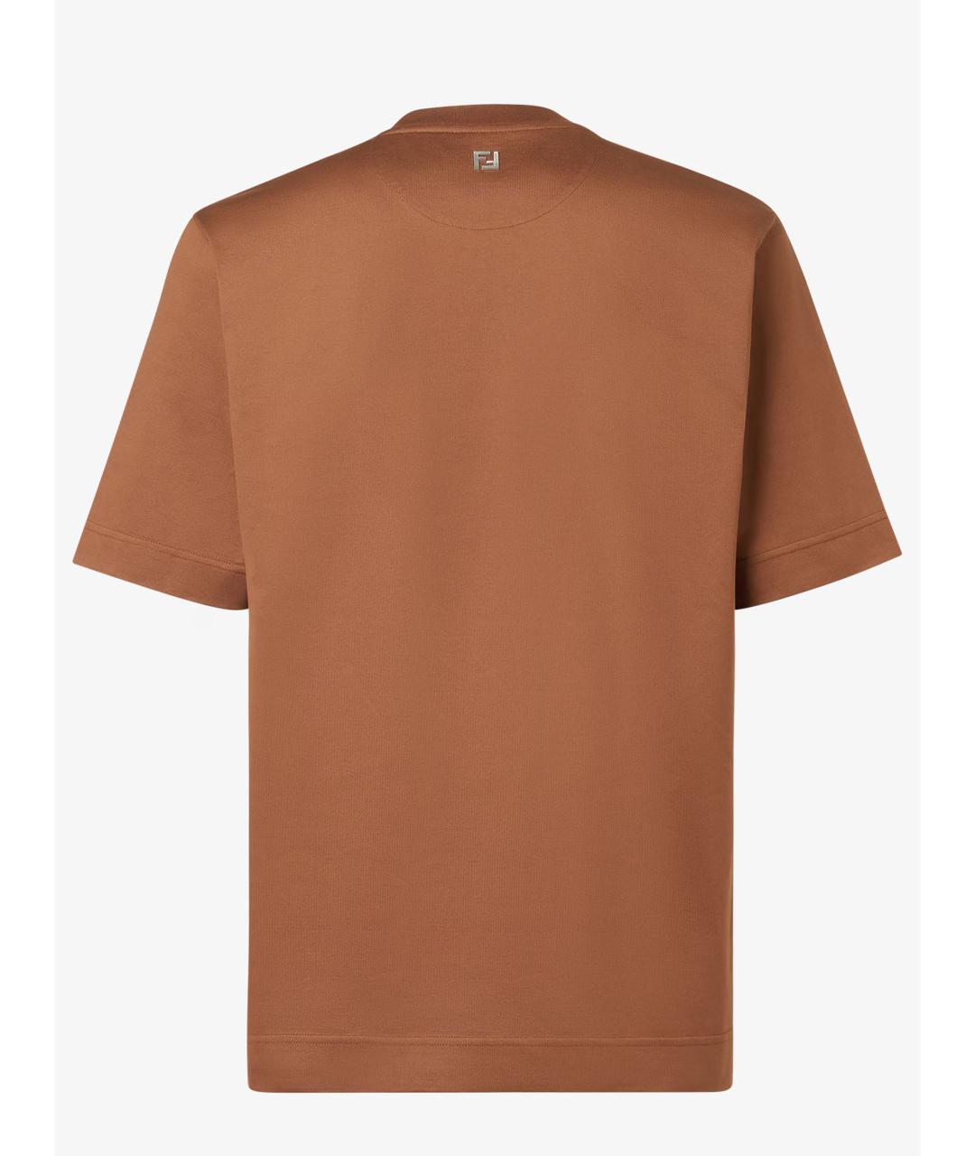 FENDI Коричневая хлопковая футболка, фото 3