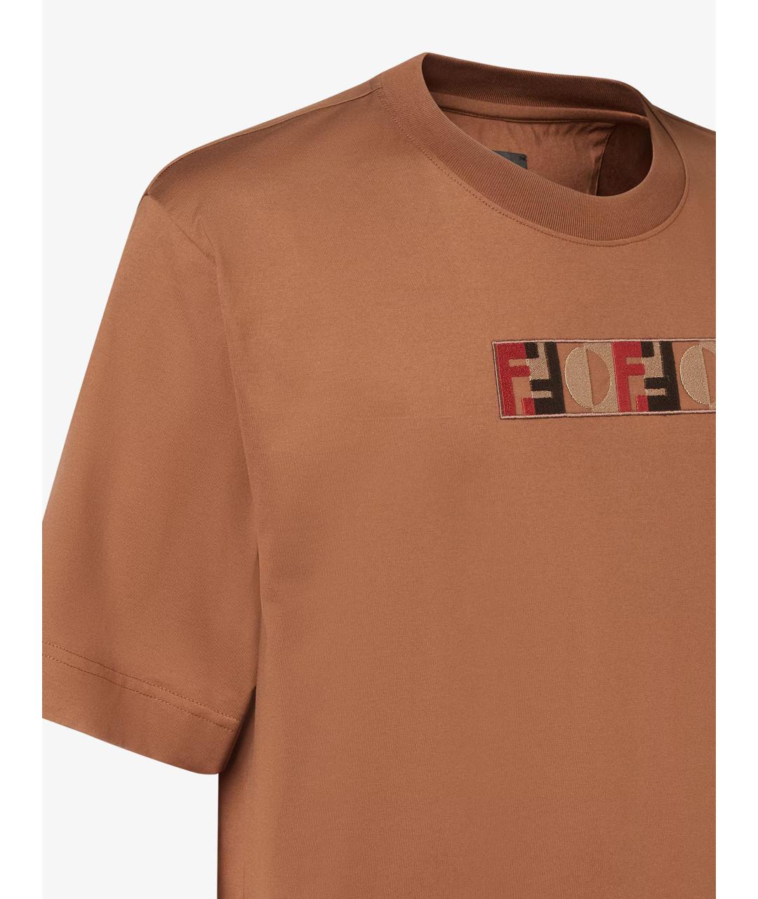 FENDI Коричневая хлопковая футболка, фото 4