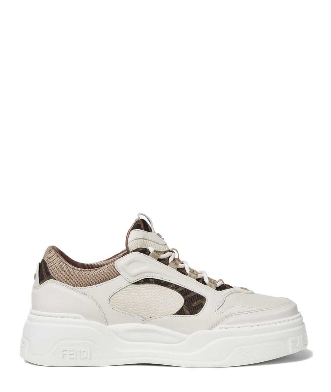 FENDI Белые кожаные низкие кроссовки / кеды, фото 1