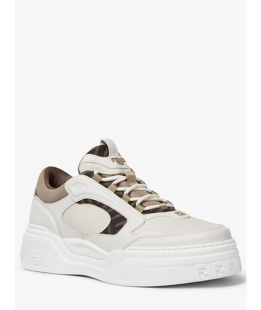 FENDI Белые кожаные низкие кроссовки / кеды, фото 2