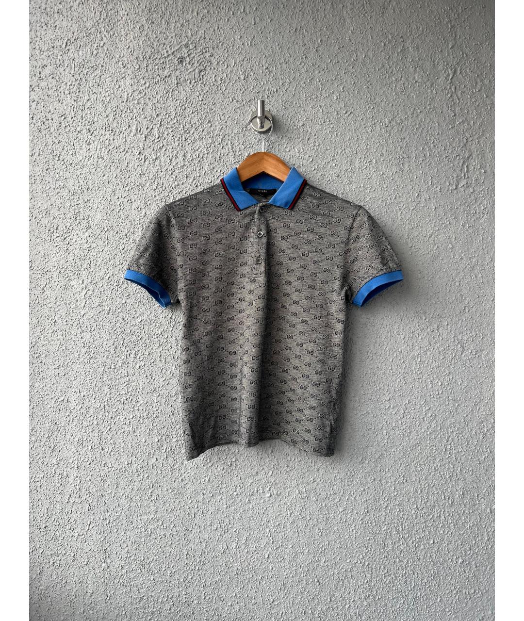 GUCCI Серое хлопковое поло с коротким рукавом, фото 7