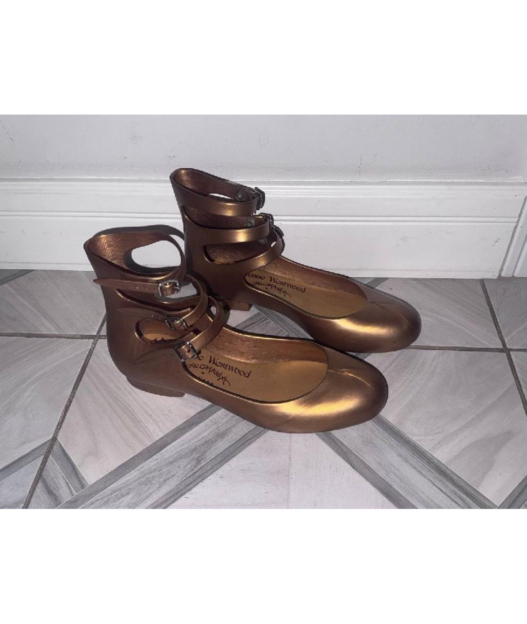 VIVIENNE WESTWOOD Золотые резиновые балетки, фото 7