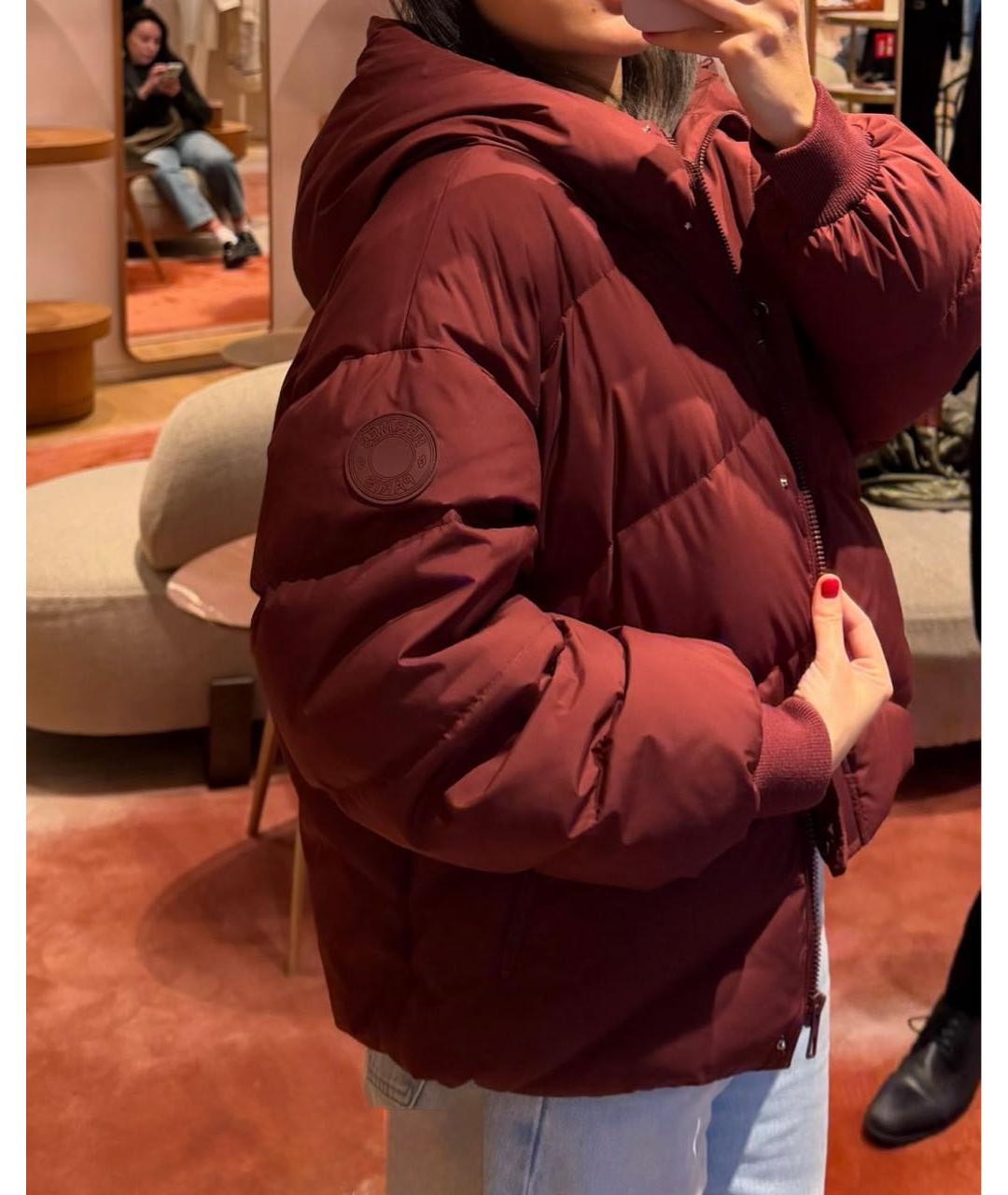 HERMES Бордовый полиэстеровый пуховик, фото 3