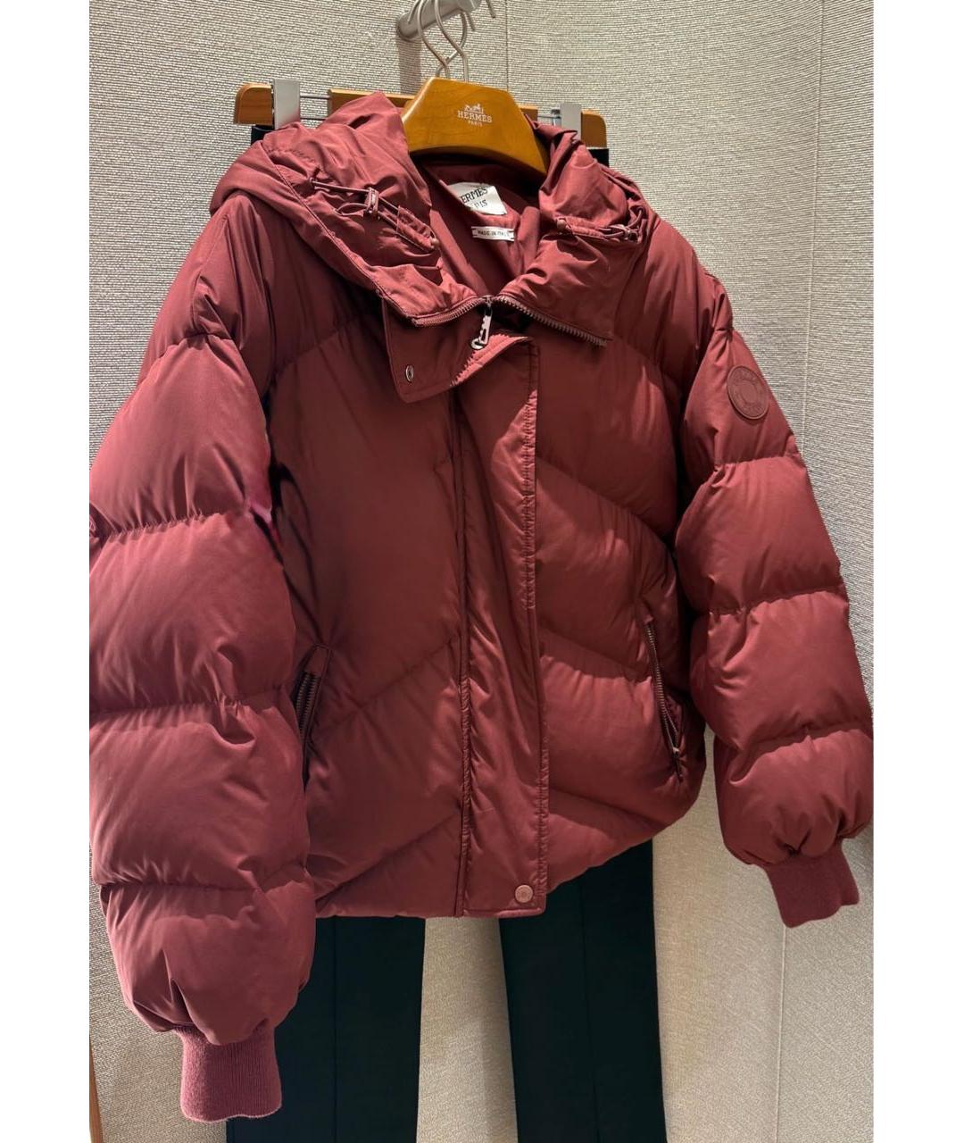 HERMES Бордовый полиэстеровый пуховик, фото 8