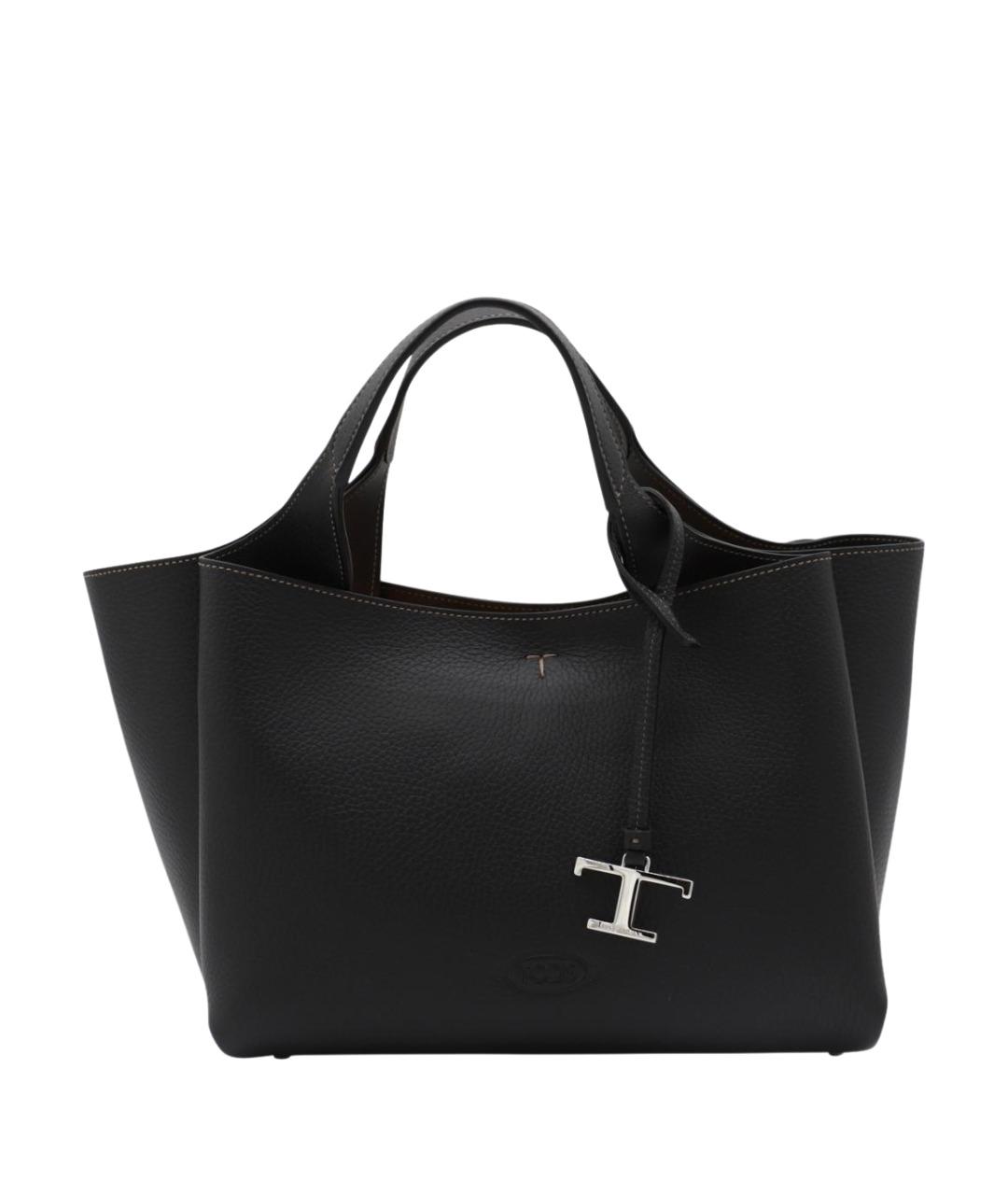TOD'S Черная кожаная сумка тоут, фото 1