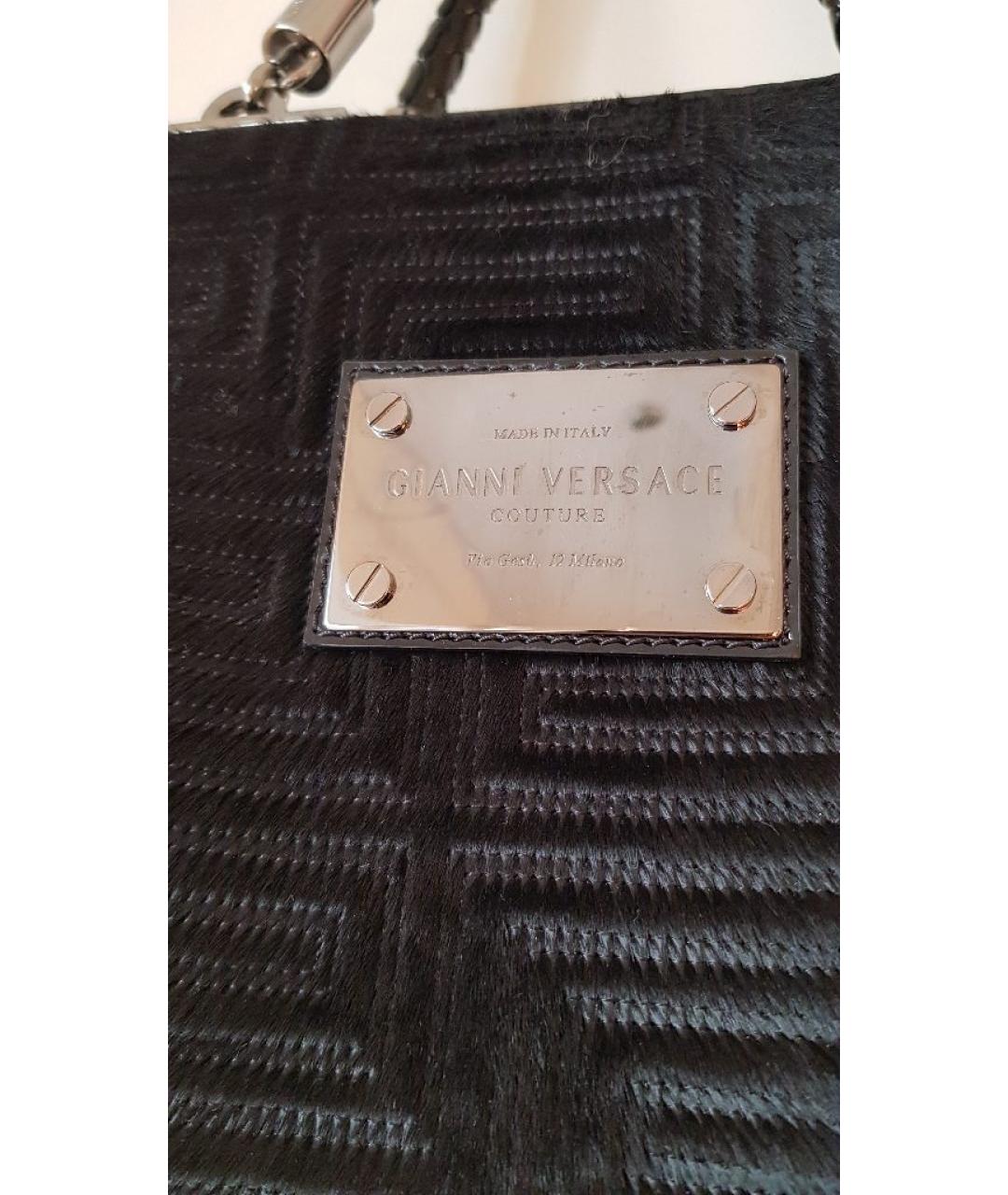 VERSACE Черная меховая сумка с короткими ручками, фото 2