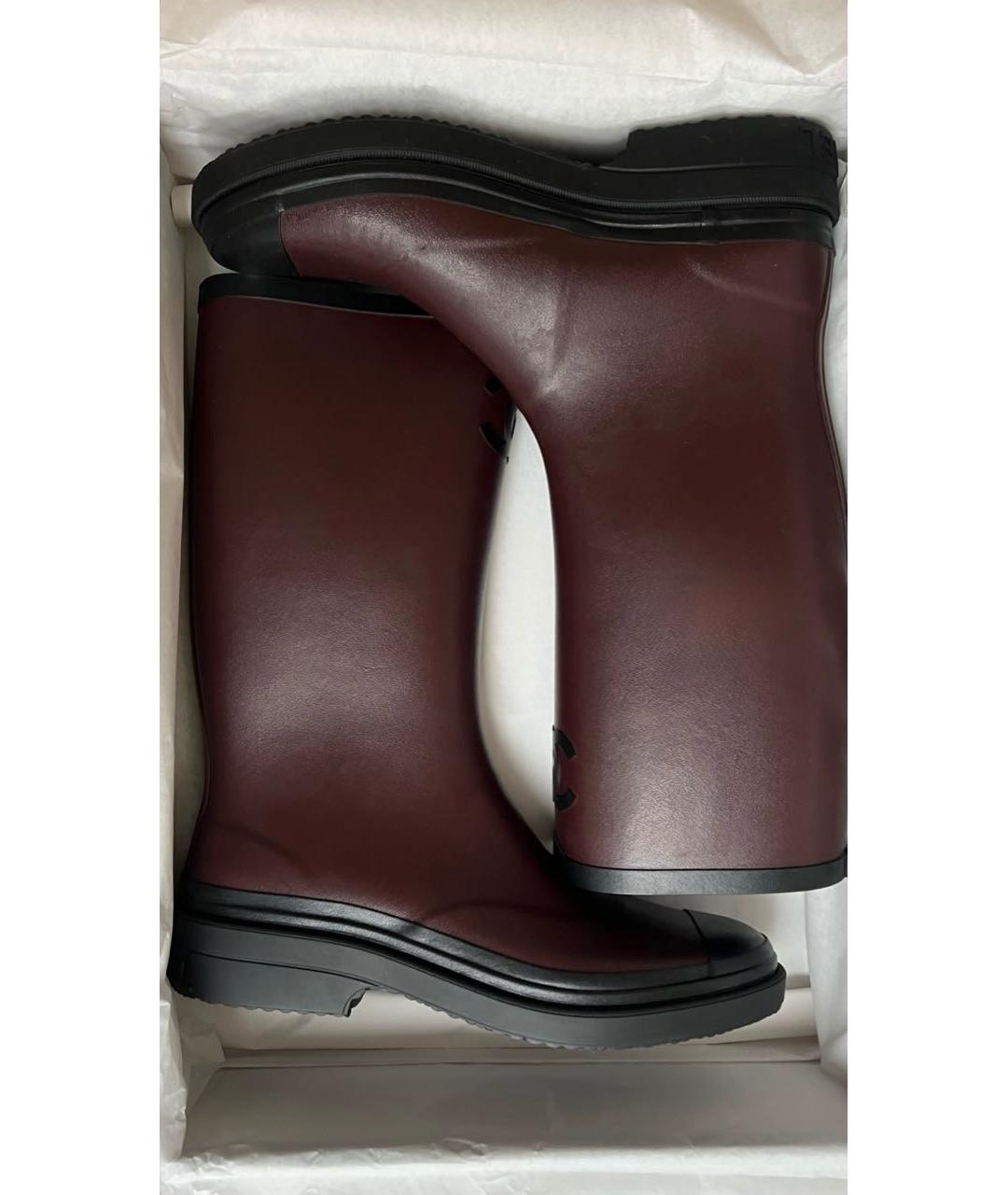 CHANEL Бордовые резиновые сапоги, фото 2