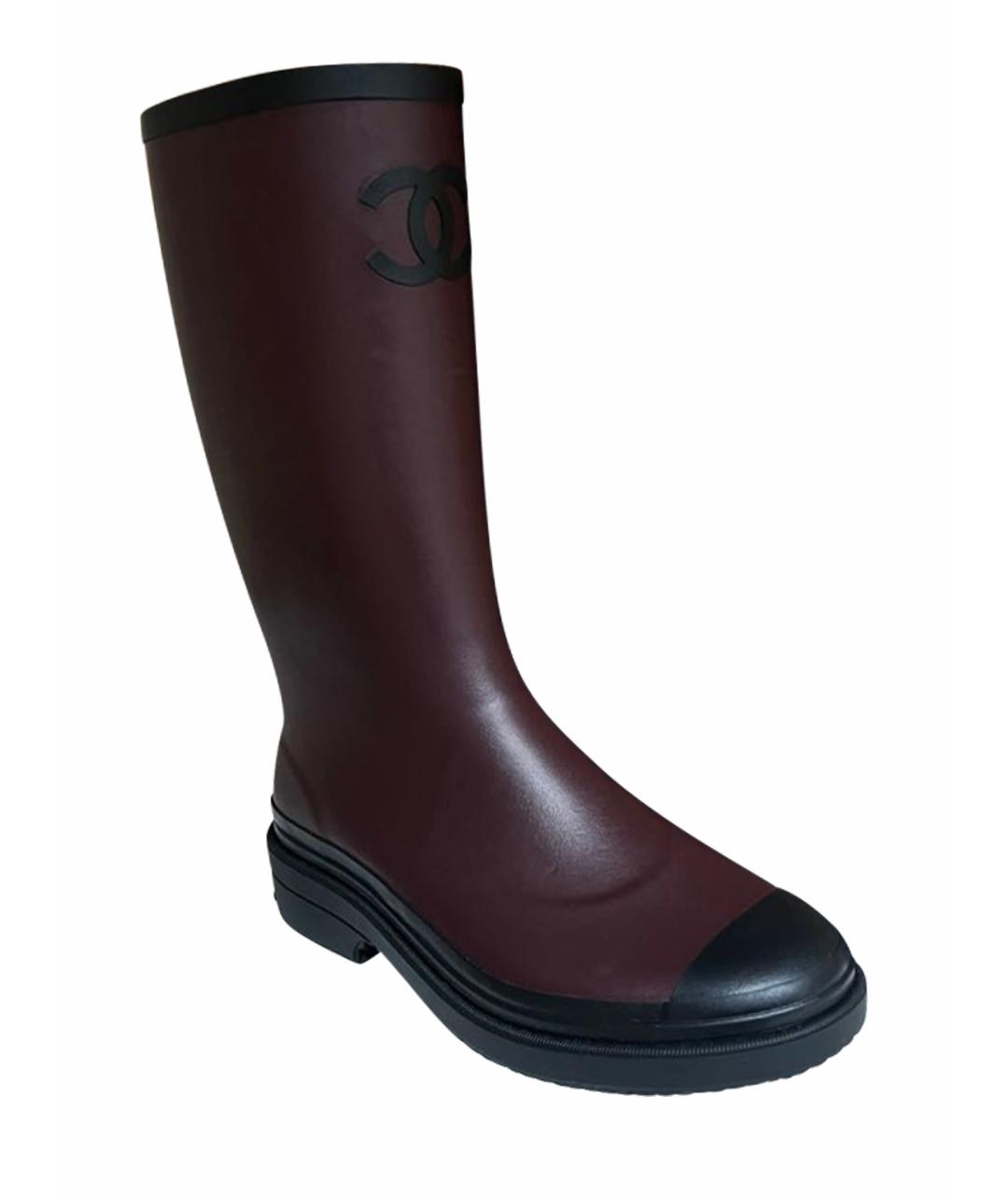 CHANEL Бордовые резиновые сапоги, фото 1