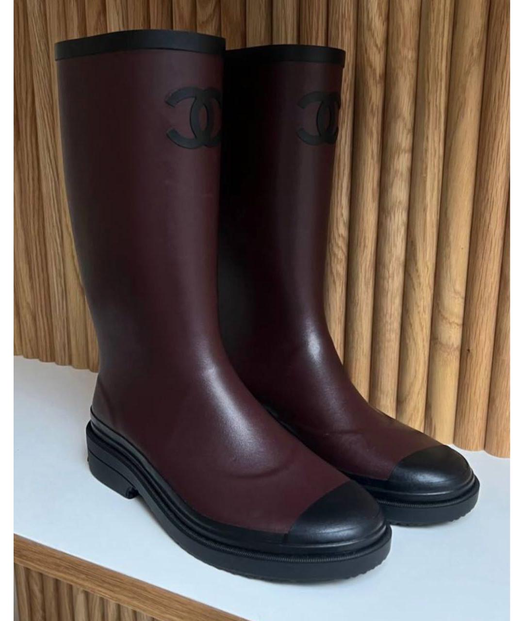 CHANEL Бордовые резиновые сапоги, фото 3