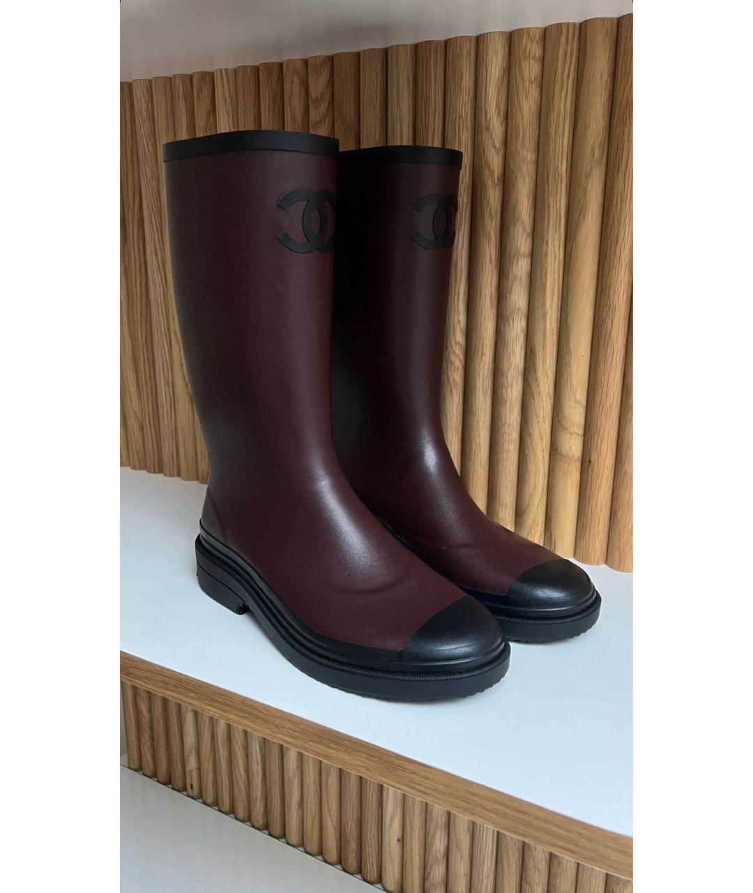 CHANEL Бордовые резиновые сапоги, фото 4
