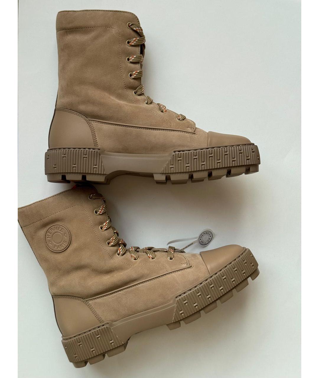 HERMES Бежевые замшевые ботинки, фото 6