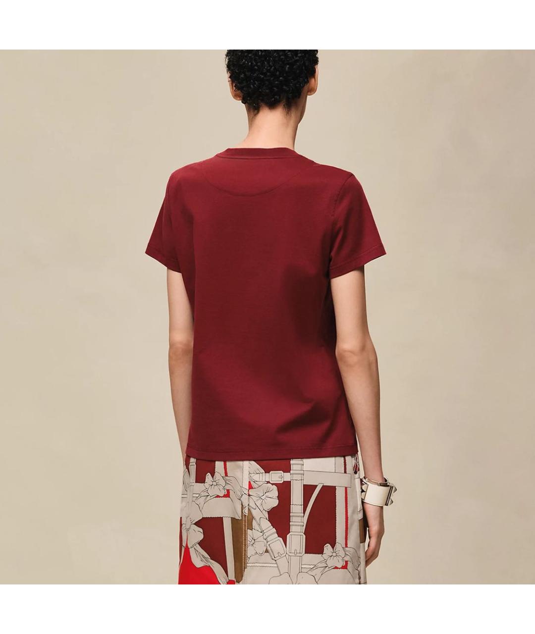 HERMES Бордовая хлопковая футболка, фото 3