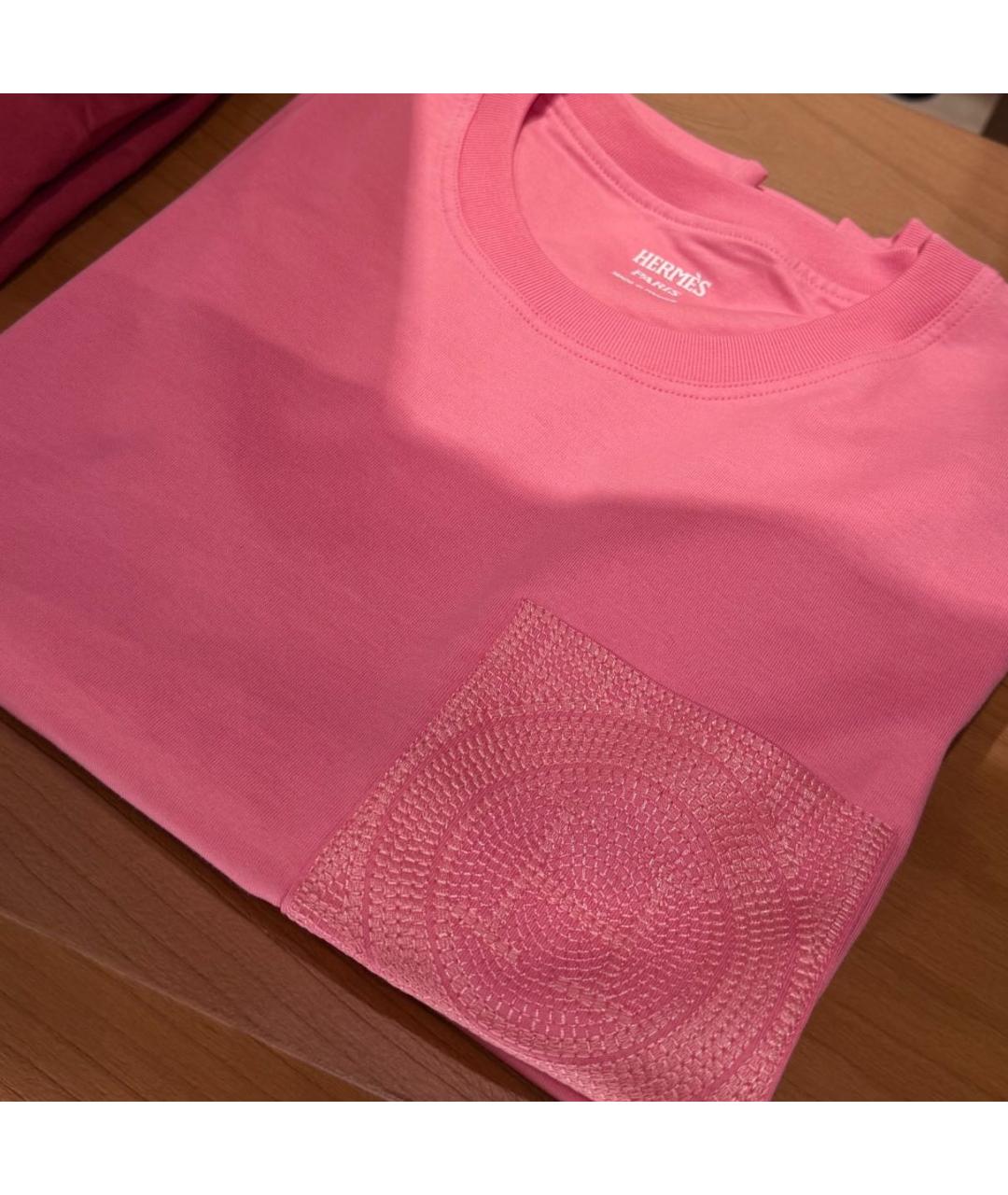 HERMES Розовая хлопковая футболка, фото 2