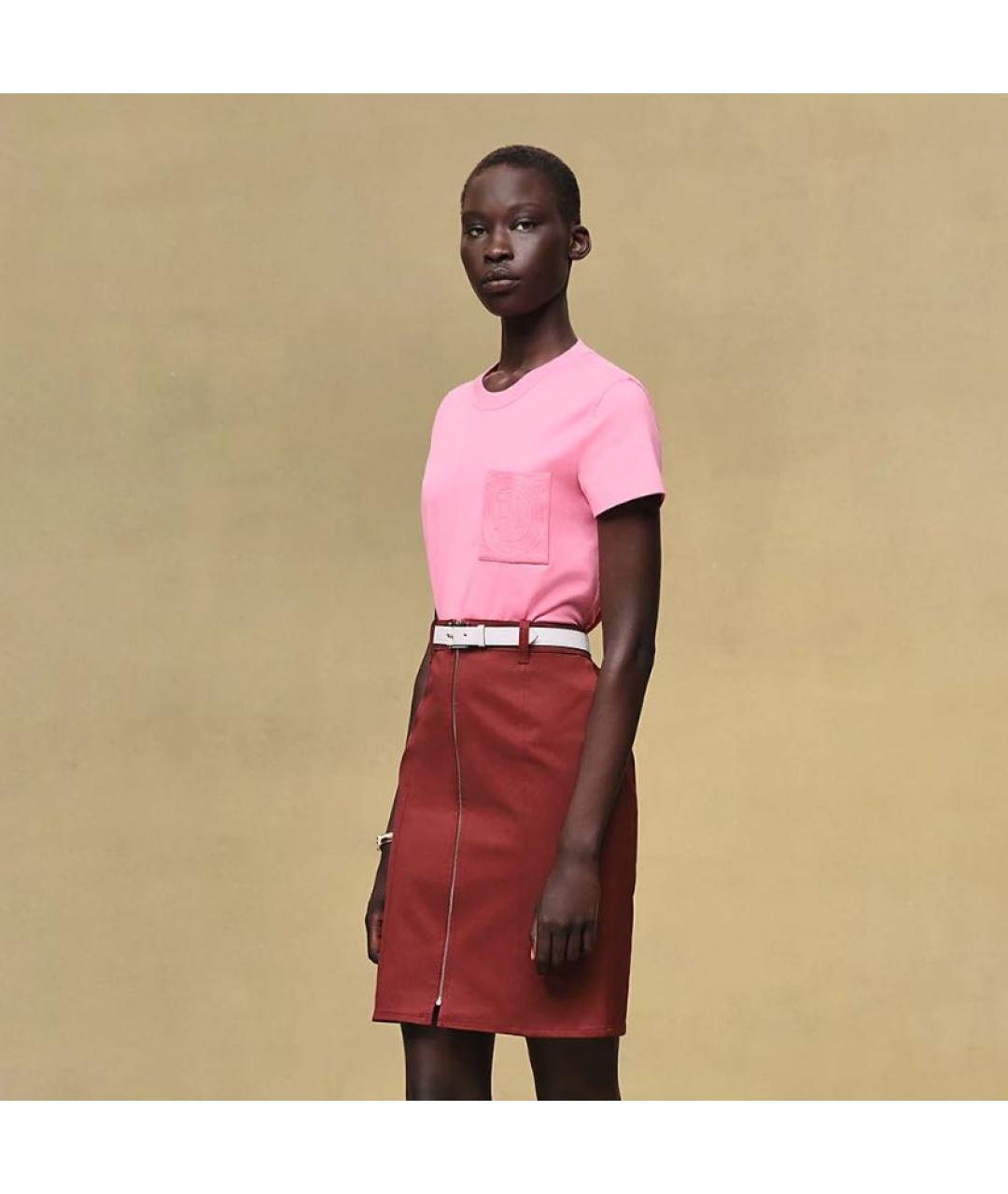 HERMES Розовая хлопковая футболка, фото 3