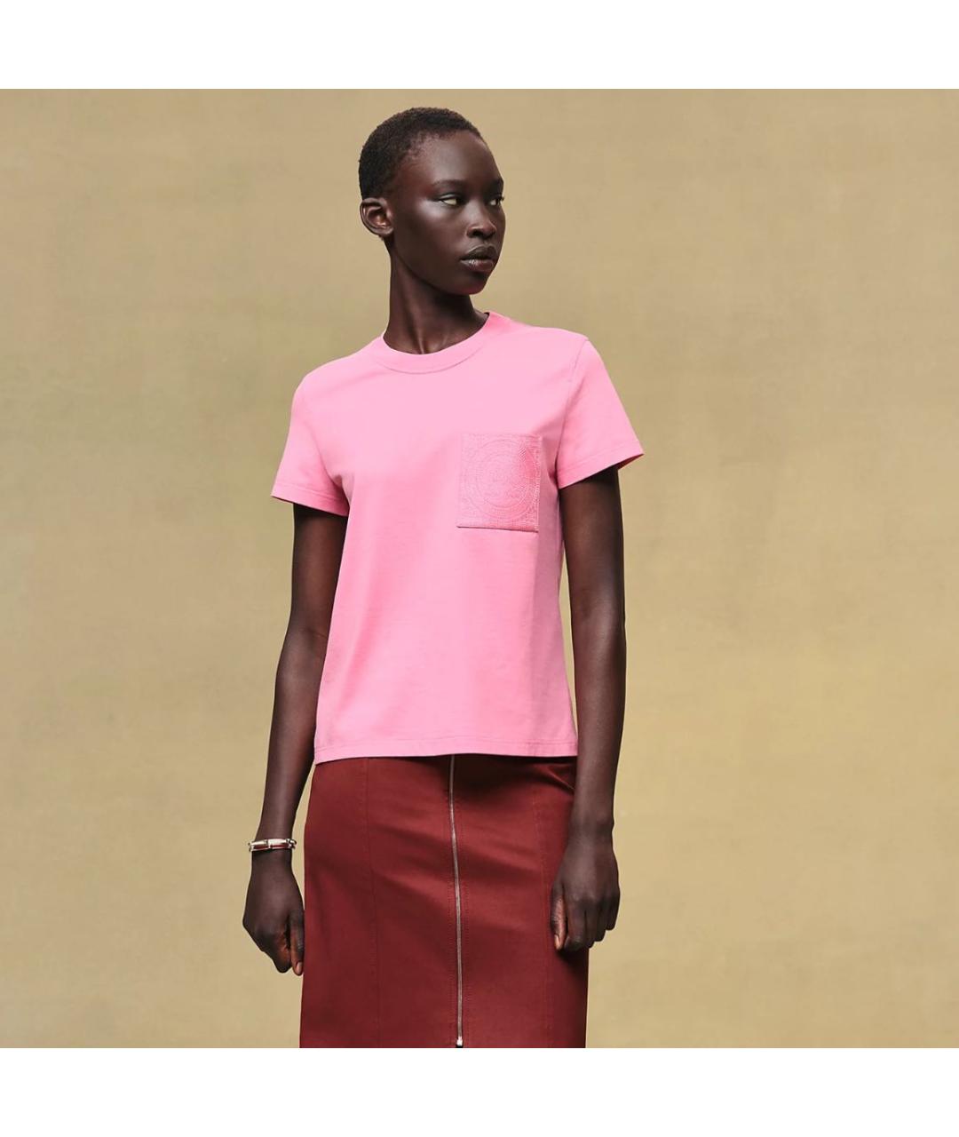 HERMES Розовая хлопковая футболка, фото 6