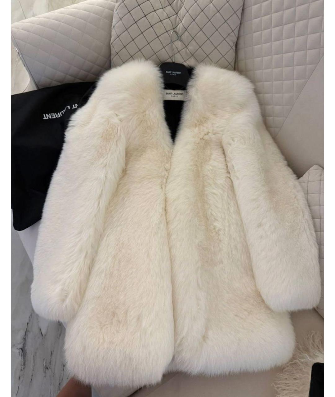 SAINT LAURENT Белая меховая шуба, фото 3