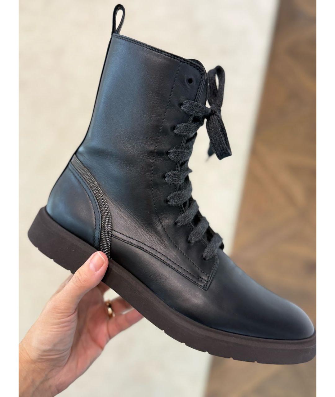 BRUNELLO CUCINELLI Черные кожаные ботинки, фото 4