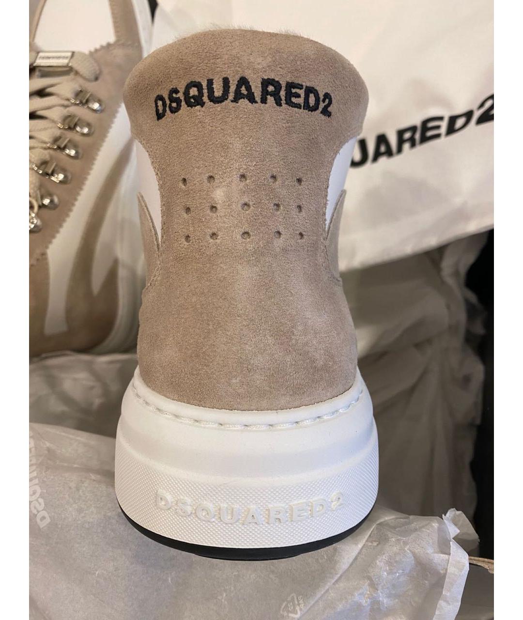 DSQUARED2 Бежевые кожаные кроссовки, фото 4