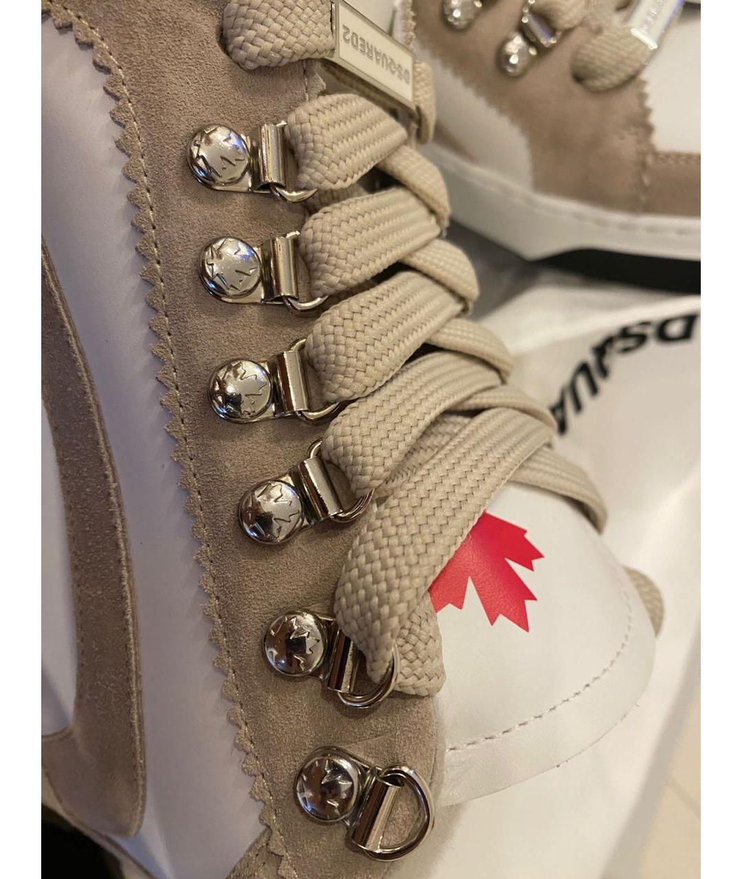 DSQUARED2 Бежевые кожаные кроссовки, фото 7