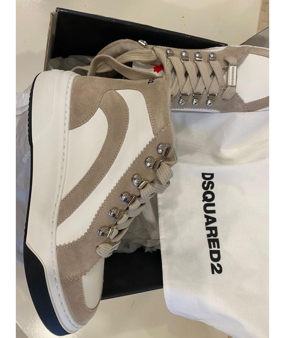 DSQUARED2 Бежевые кожаные кроссовки, фото 5