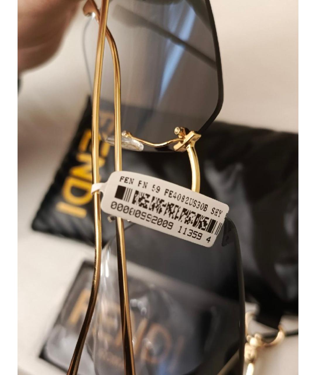 FENDI Золотые металлические солнцезащитные очки, фото 6