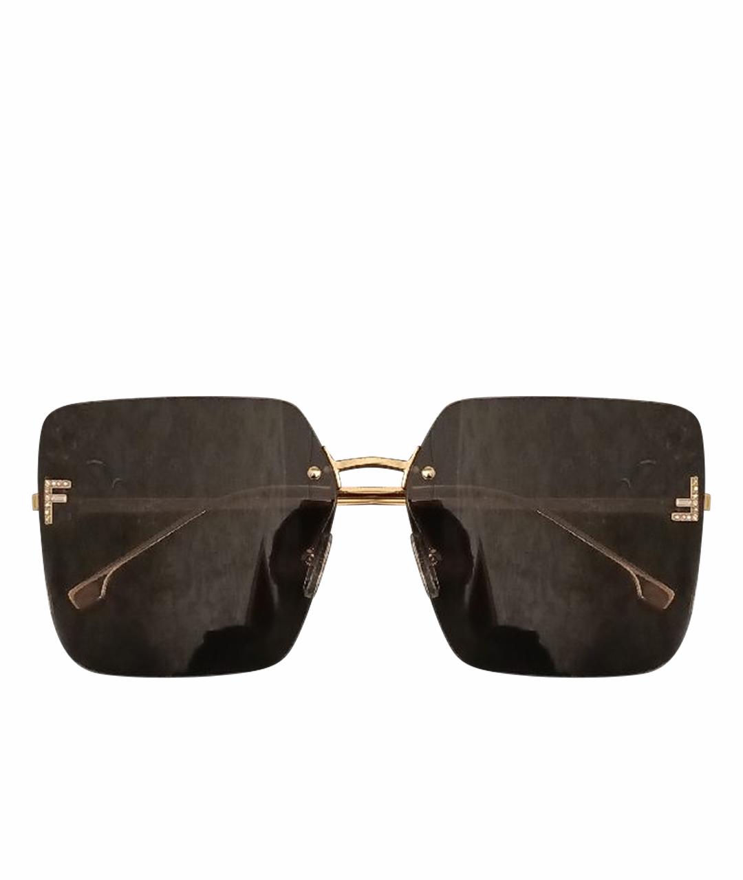 FENDI Золотые металлические солнцезащитные очки, фото 1