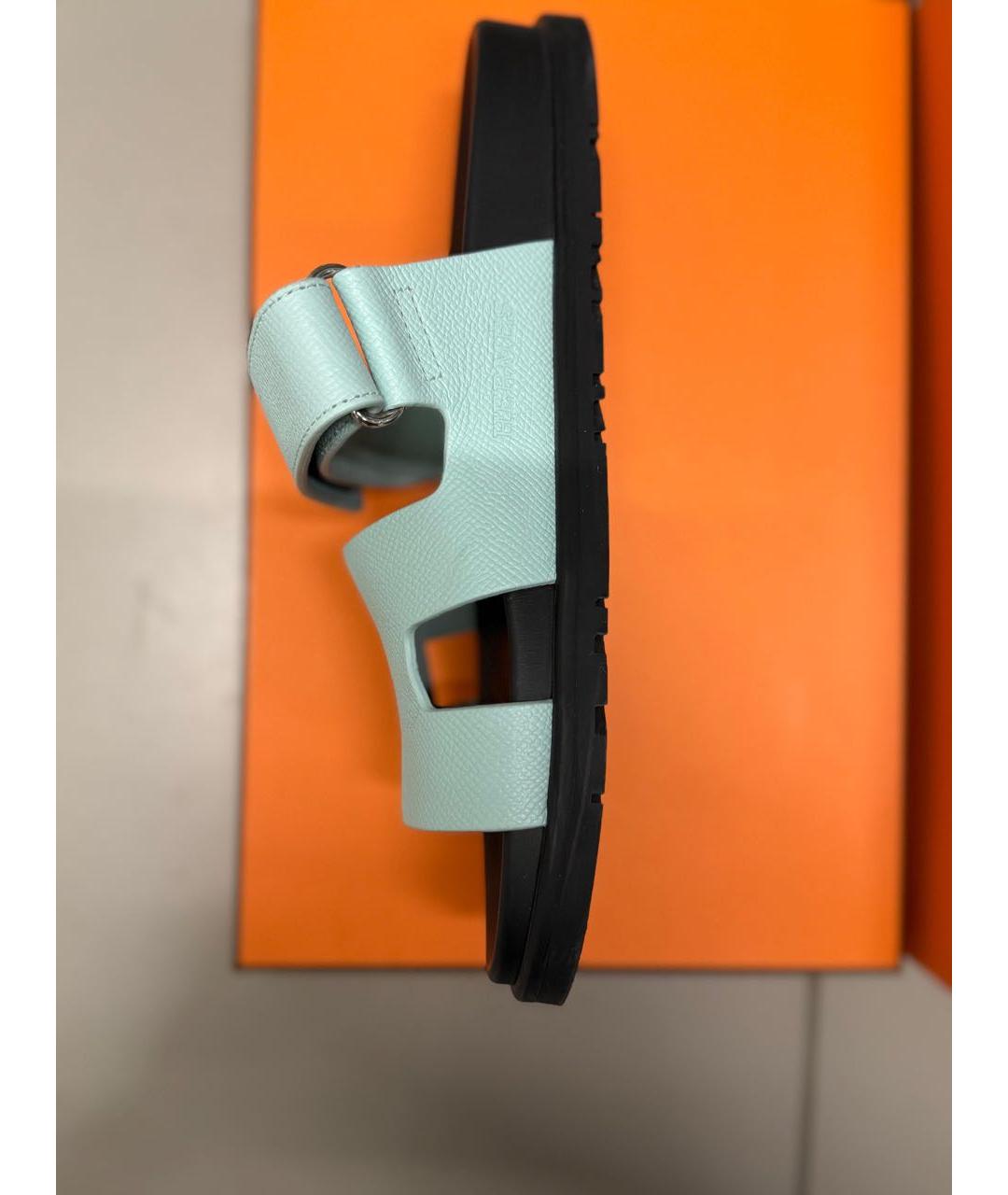 HERMES Салатовые кожаные шлепанцы, фото 9