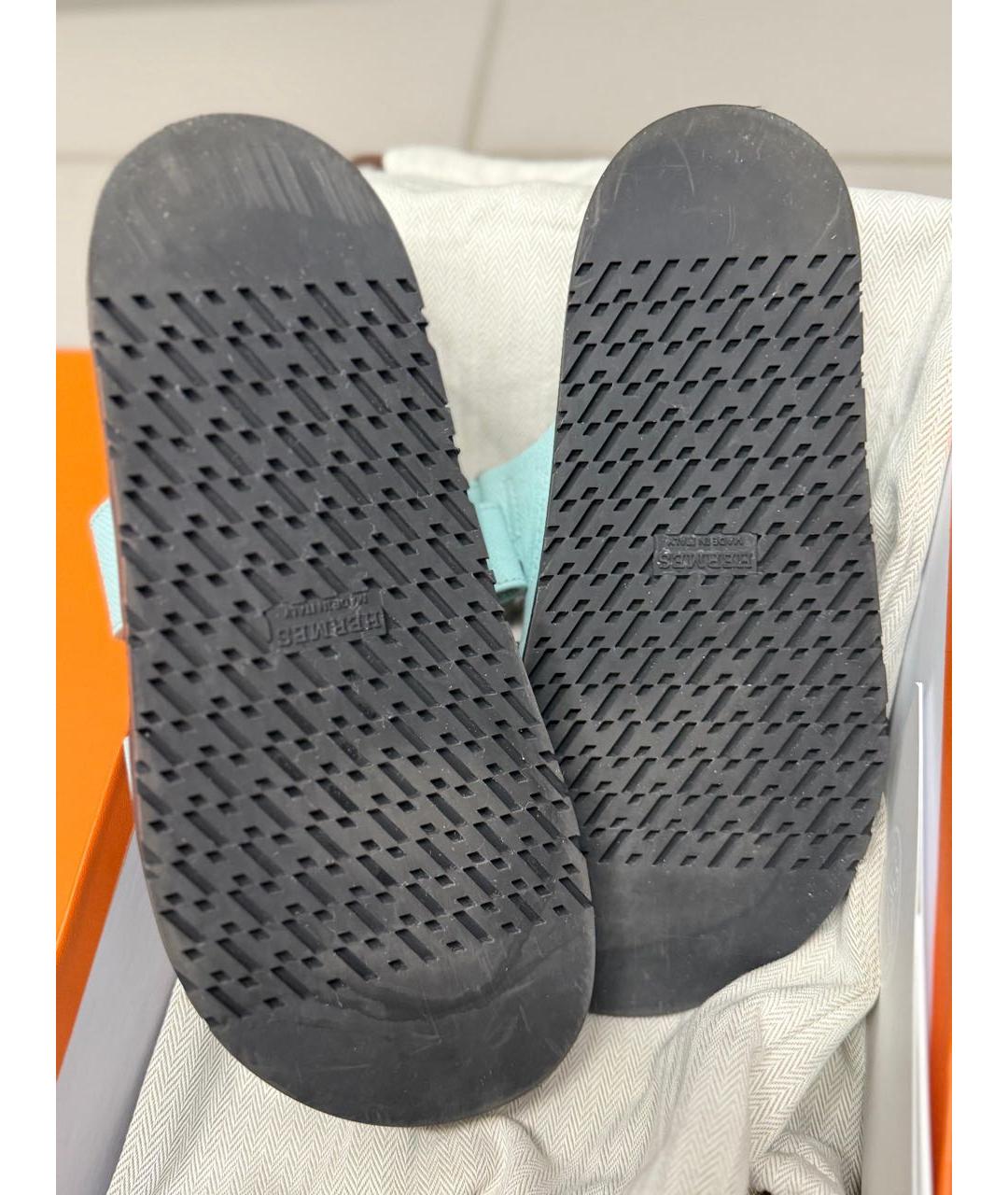 HERMES Салатовые кожаные шлепанцы, фото 3