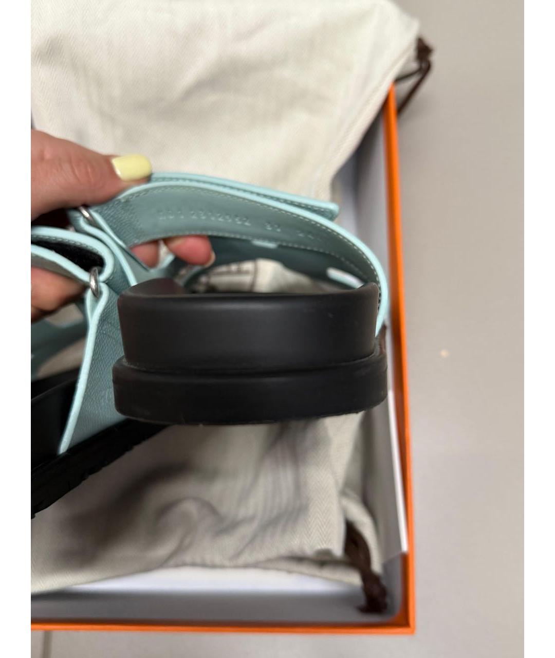 HERMES Салатовые кожаные шлепанцы, фото 4