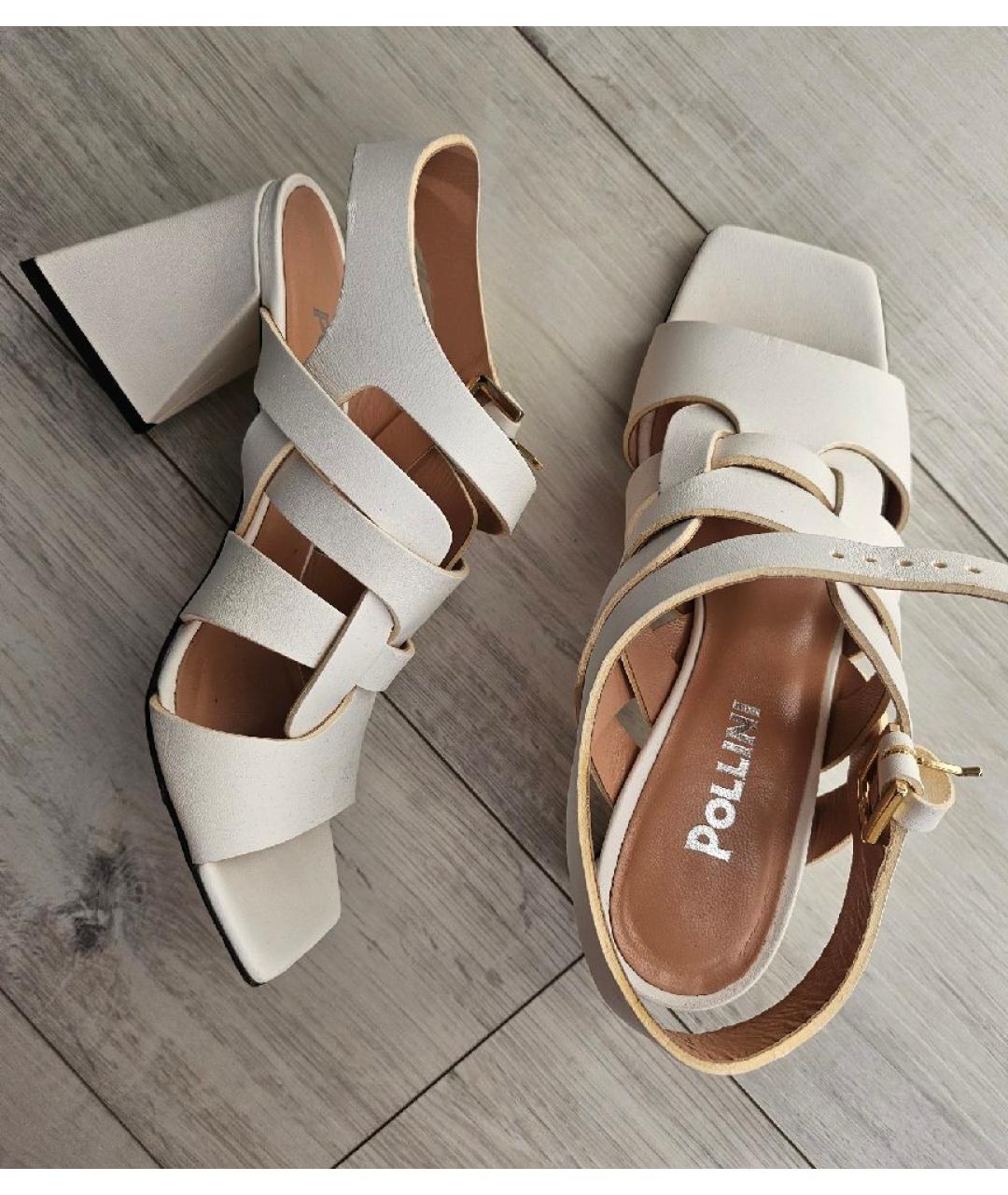 POLLINI Белые кожаные босоножки, фото 3