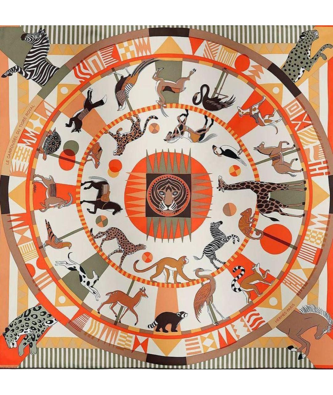 HERMES Оранжевый шелковый платок, фото 1