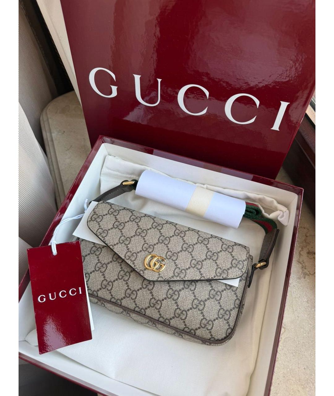 GUCCI Бежевая кожаная сумка через плечо, фото 3