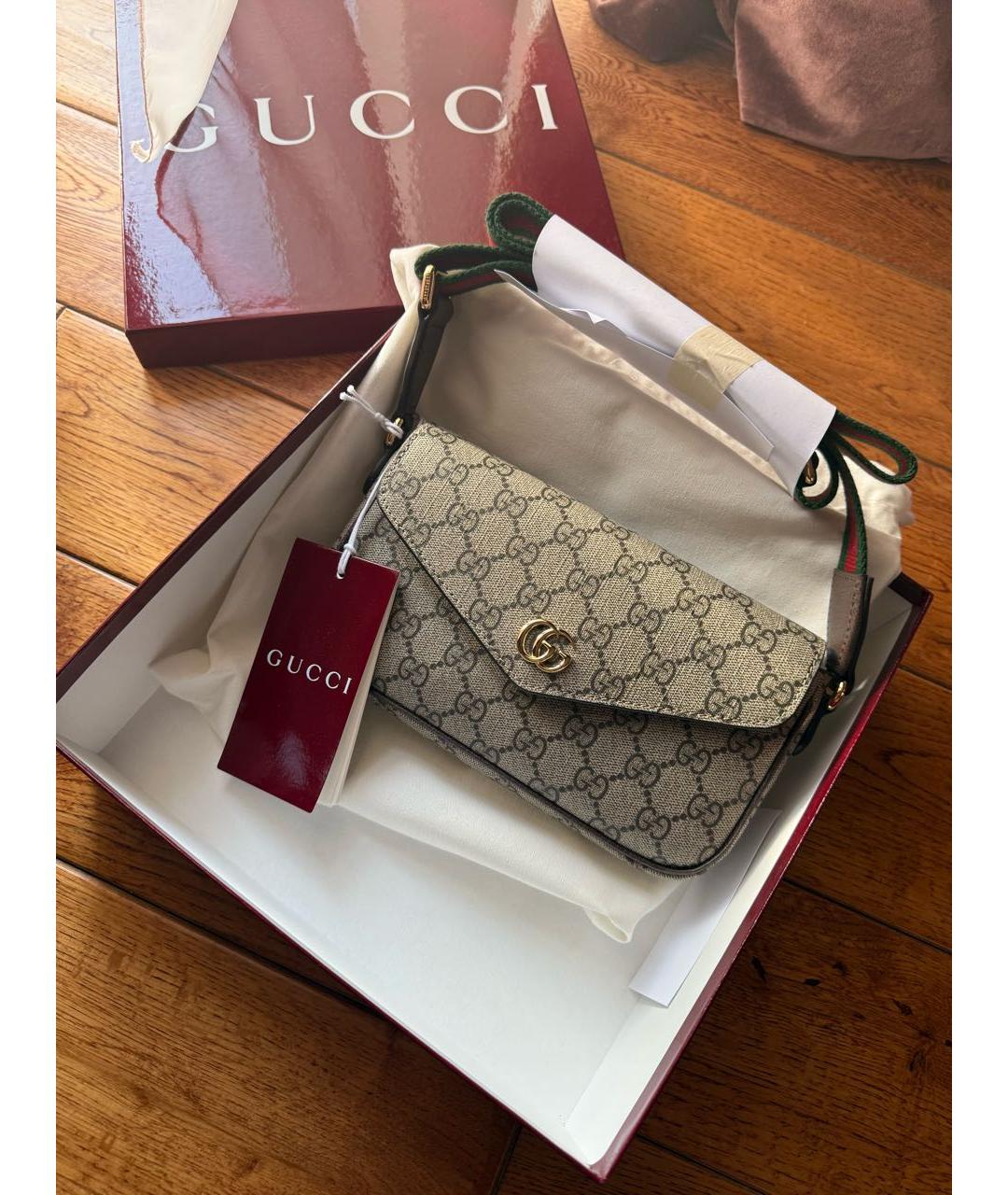 GUCCI Бежевая кожаная сумка через плечо, фото 7