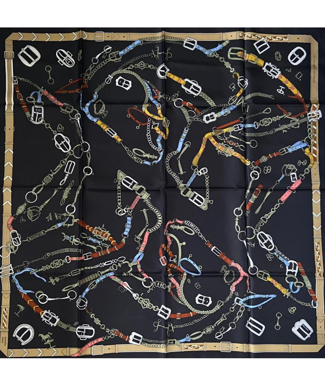 HERMES Черный шелковый платок, фото 1