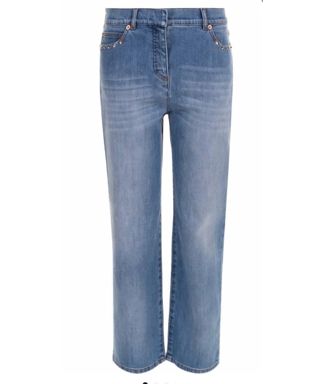 VALENTINO Голубые хлопко-эластановые прямые джинсы, фото 1