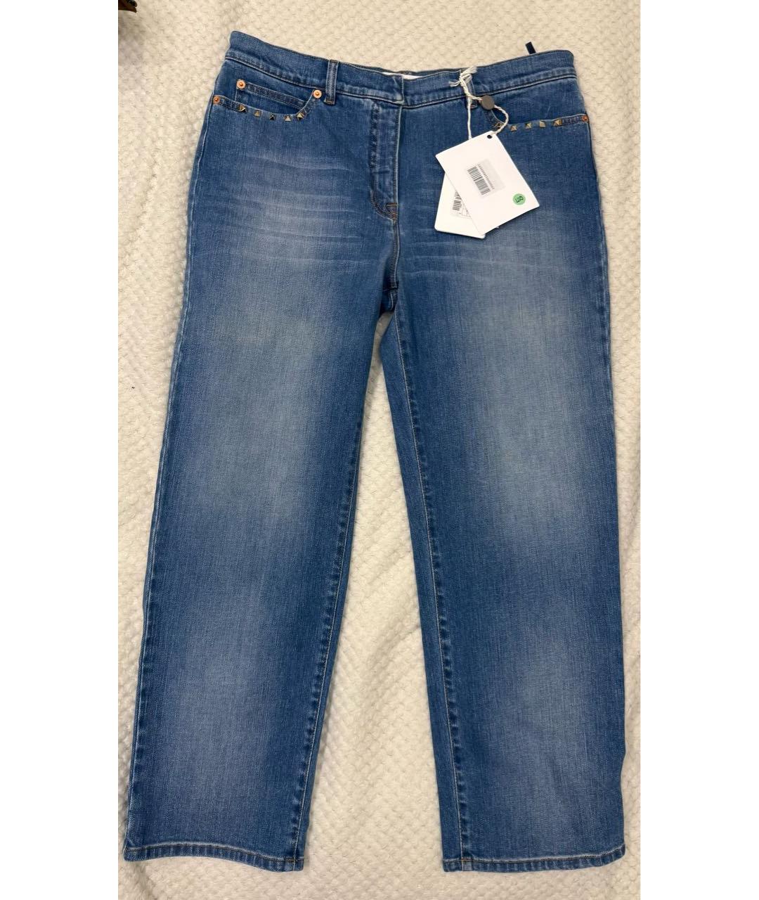 VALENTINO Голубые хлопко-эластановые прямые джинсы, фото 2