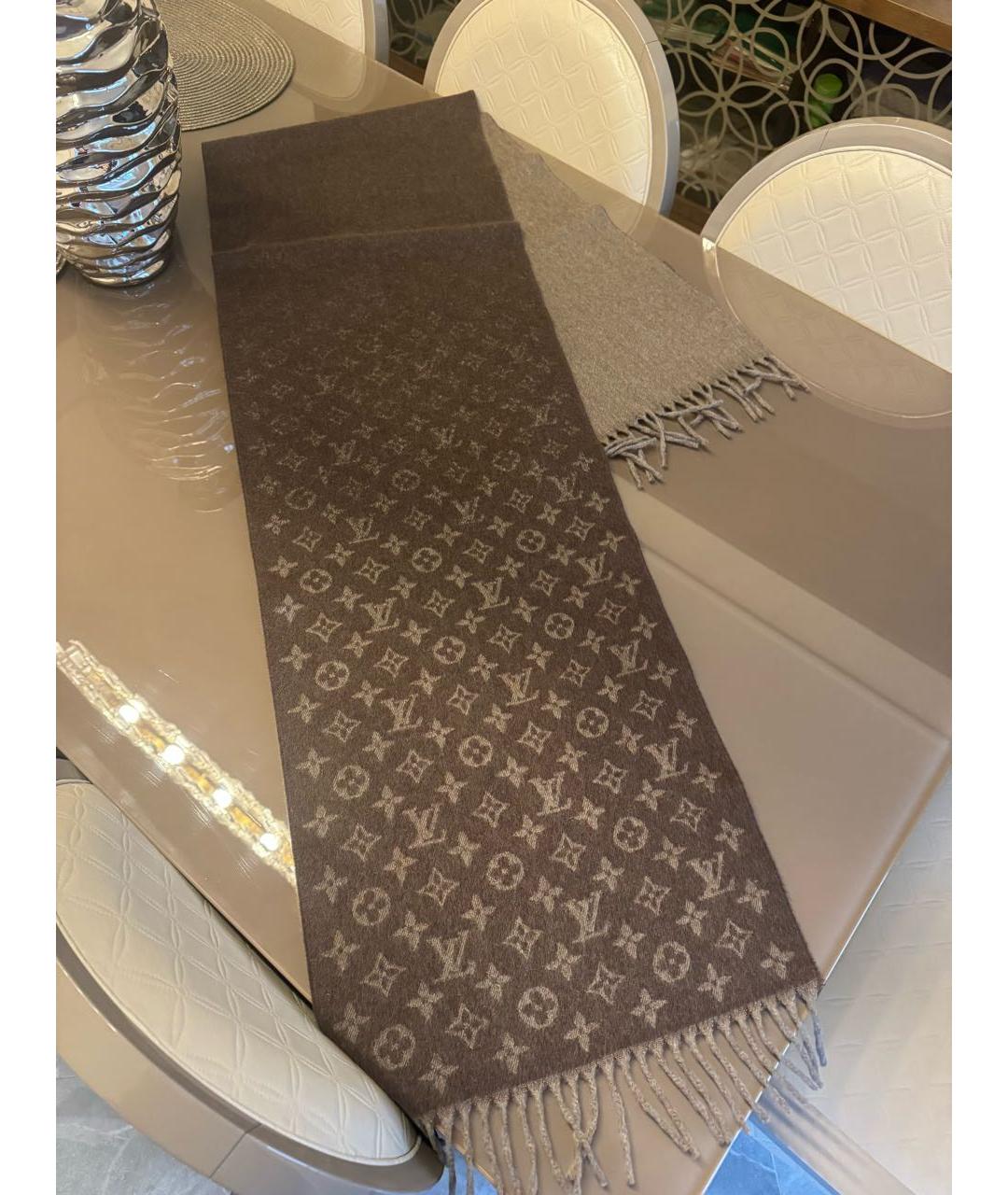 LOUIS VUITTON Коричневый кашемировый шарф, фото 5