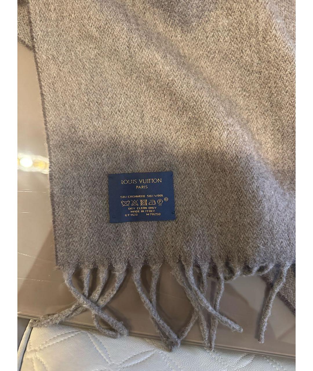 LOUIS VUITTON Коричневый кашемировый шарф, фото 4