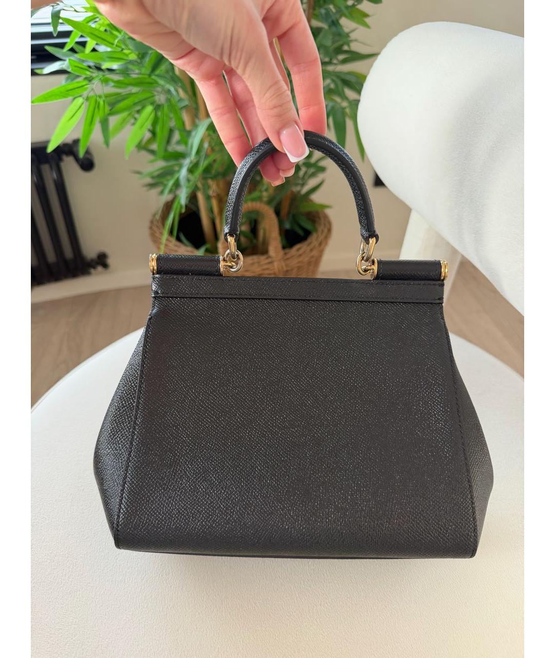 DOLCE&GABBANA Черная кожаная сумка с короткими ручками, фото 4