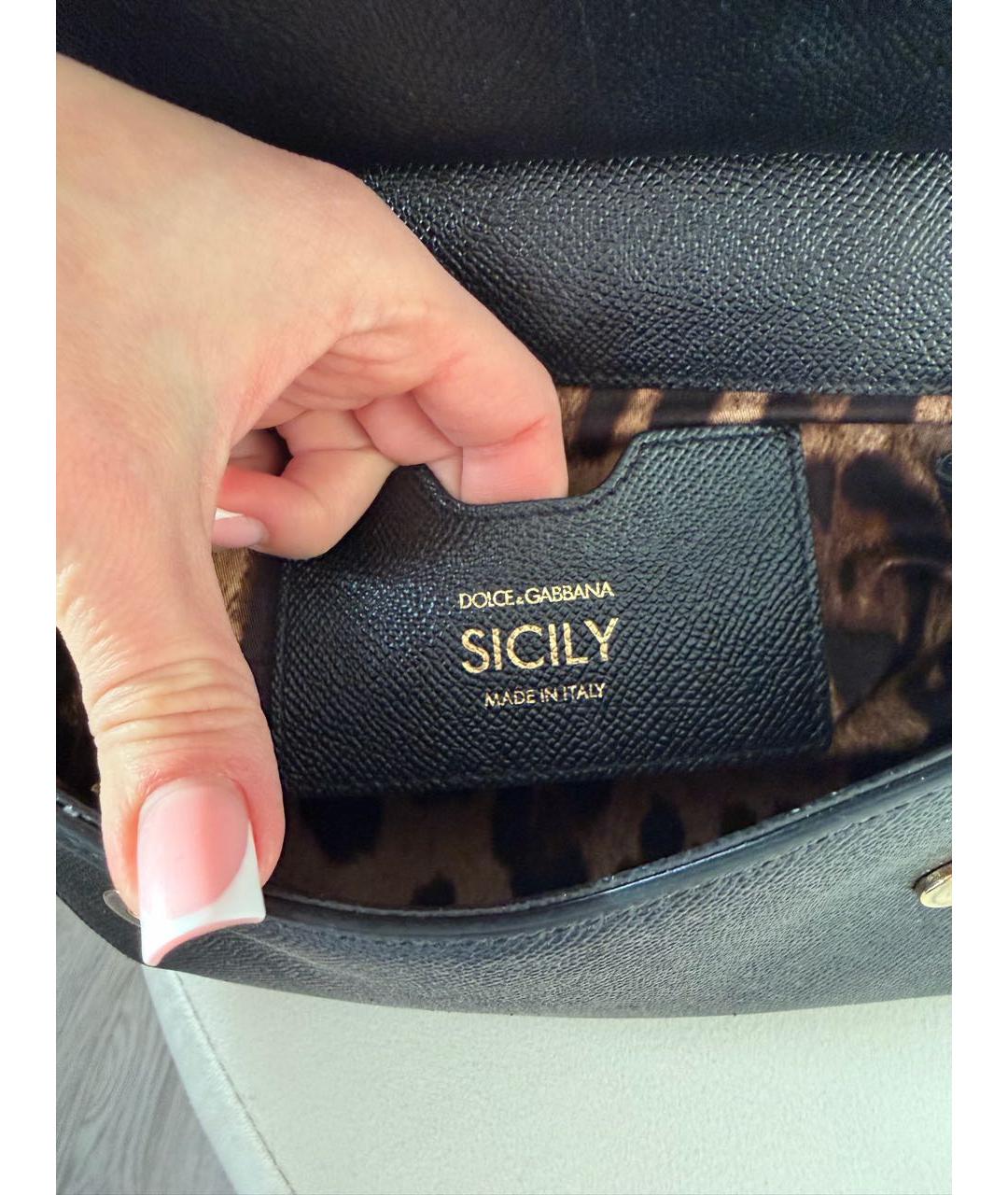 DOLCE&GABBANA Черная кожаная сумка с короткими ручками, фото 8